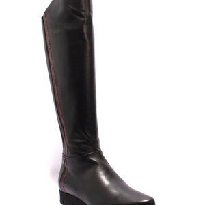 ITALIAN Black Leather Fur Platform Knee High Boots